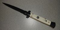 Frank B 9 Inch Imitation Ivory Stiletto Automatic Knife Black Teflon Bayo