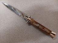 Frank B 9" Italian Stiletto Automatic Knife Red Dot Blonde Horn Bayo