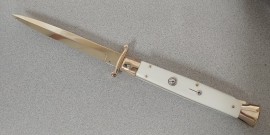 Frank B Swinguard 11" Italian Stiletto Camel Bone Gold Bayo Automatic Knife