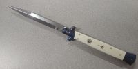 Frank Beltrame 11" Italian Stiletto White Bone Blue Bayo Automatic Knife