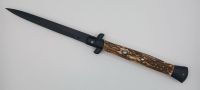 Frank Beltrame 11" Stag Horn Stiletto Automatic Knife Black Teflon Bayonet