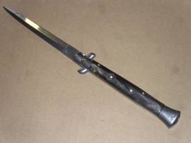 Frank Beltrame 11" Italian Stiletto Automatic Knife Buffalo Horn Dagger