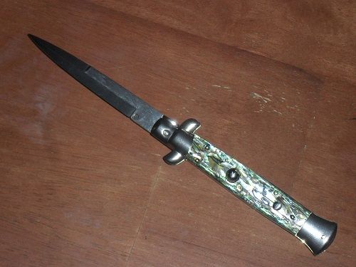 Frank Beltrame 9" Automatic Knife Stiletto Abalone Bayonet