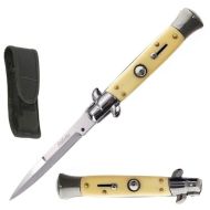 8.75" Imitation Ivory Milano Stiletto Automatic Knife Satin Bayonet