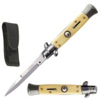 8.75" Imitation Ivory Milano Stiletto Automatic Knife Satin Bayonet