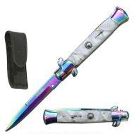 Great Price Pearl White Rainbow Milano Stiletto Automatic Knife (8.75" Overall)