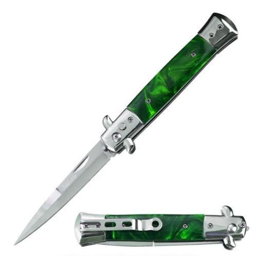 Green Emerald 3-Coil Spring Milano Stiletto Automatic Knife Stainless Steel (4" Blade)
