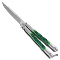 Heavy Balisong Green Bone Butterfly Knife Satin Drop Point