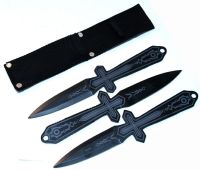 10" Holy Cross 3 Pc Throwing Knife Set Black Gray