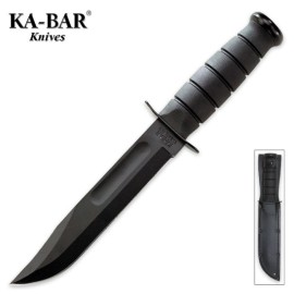 KA-BAR Black Combat Survival Knife and Black Leather Sheath