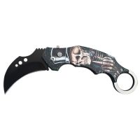 5" Closed Skeleton Switch Blade Karambit Knife Finger Ring Top Hat Skull