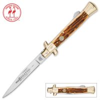 Kissing Crane Amber Bone Stiletto Folding Pocket Knife