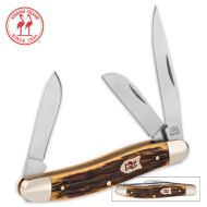 Kissing Crane Stockman Folder Knife Amber Bone