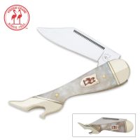 Kissing Crane Leg Genuine Pearl Folding Pocket Knife