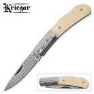 Kriegar White Bone Damascus Folding Pocket Knife