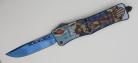 Lady Liberty Pin Up Girl D/A OTF Automatic Knife Damascus Dagger Serrated