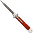 Lever Lock Rosewood Automatic Knife Damascus Flat Grind