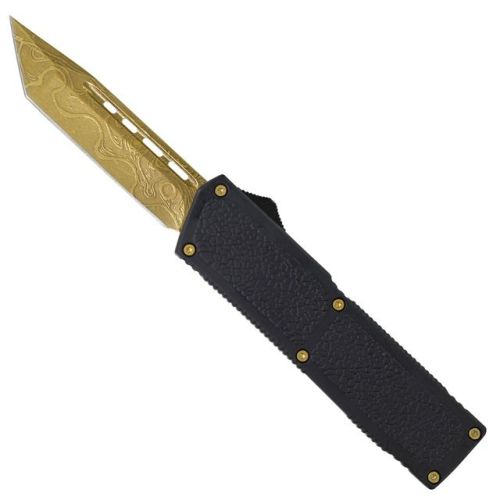 Lightning Elite Black D/A OTF Automatic Knife Etched Gold Tanto Switchblade