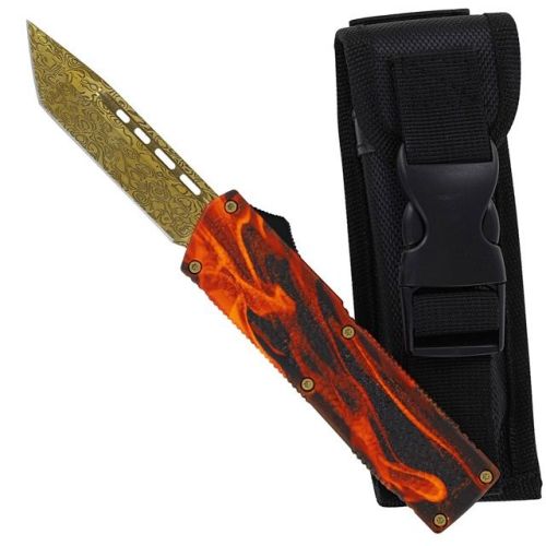 Lightning Elite Fire D/A OTF Automatic Knife Gold Tanto