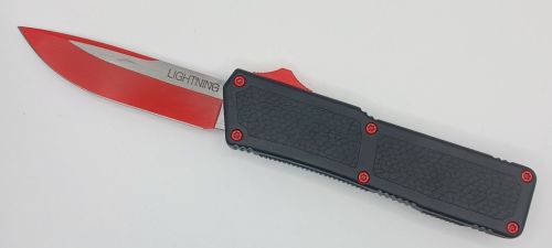 Lightning Supreme Black D/A OTF Automatic Knife Drop Point Red Two Tone Plain