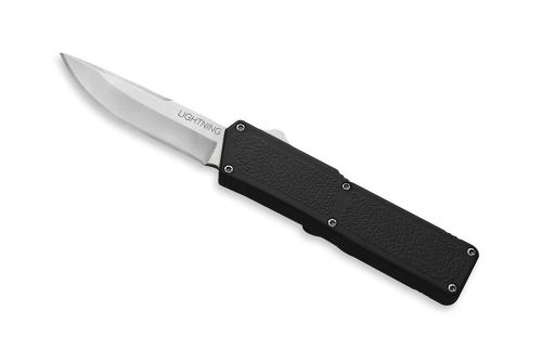 Lightning Black D/A OTF Automatic Knife Plain Silver Blade