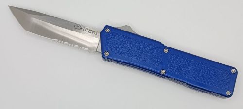 Lightning Supreme Blue D/A OTF Automatic Knife Tanto Point Satin Serrated