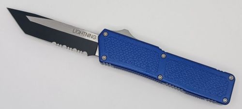 Lightning Supreme Blue D/A OTF Automatic Knife Tanto Point Two Tone Serrated