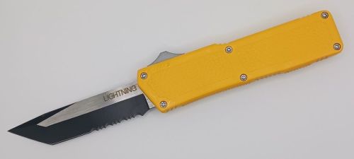 Lightning Supreme Yellow D/A OTF Automatic Knife Tanto Two Tone Serrated