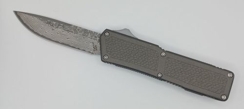 Lightning Supreme Gray D/A OTF Automatic Knife Drop Point Damascus Plain