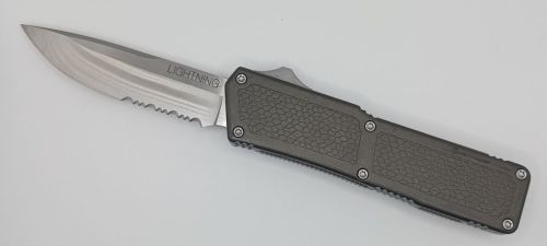 Lightning Supreme Gray D/A OTF Automatic Knife Drop Point Satin Serrated