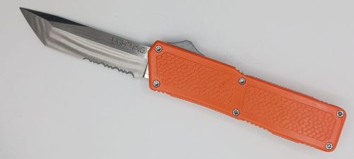 Lightning Supreme Orange D/A OTF Automatic Knife Tanto Point Satin Serrated