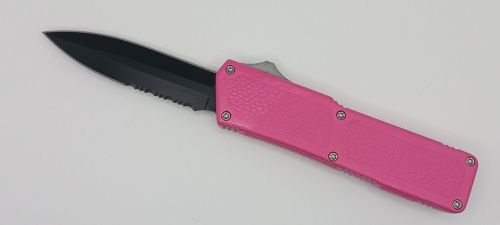 Lightning Supreme Pink D/A OTF Automatic Knife Dagger Point Black Serrated