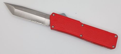 Lightning Supreme Red D/A OTF Automatic Knife Tanto Point Satin Serrated