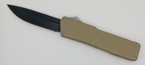 Lightning Supreme Tan D/A OTF Automatic Knife Drop Point Black Plain
