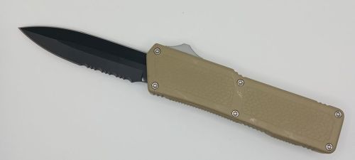 Lightning Supreme Tan D/A OTF Automatic Knife Dagger Point Black Serrated