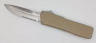 Lightning Supreme Tan D/A OTF Automatic Knife Drop Point Satin Serrated