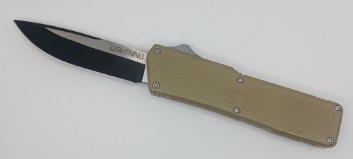 Lightning Supreme Tan D/A OTF Automatic Knife Drop Point Two Tone Plain