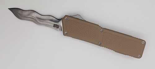 Lightning Supreme Tan D/A OTF Automatic Knife Kris Point Satin Plain
