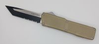 Lightning Supreme Tan D/A OTF Automatic Knife Tanto Point Two Tone Serrated