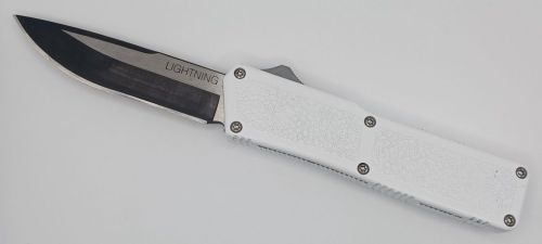 Lightning Supreme White D/A OTF Automatic Knife Drop Point Two Tone Plain