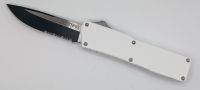 Lightning Supreme White D/A OTF Automatic Knife Drop Point Two Tone Serrated