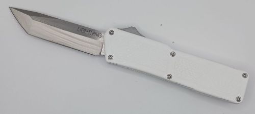 Lightning Supreme White D/A OTF Automatic Knife Tanto Point Satin Plain