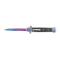 Milano Style OTF Knife Elite Collection Black Handle Rainbow Blade