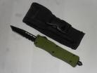 Mini Delta Force 6 Inch Army Green Automatic Knife Black Tanto Serrated