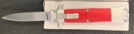 Mini OTF Red Switchblade Stiletto Automatic Knife Satin Flat Grind