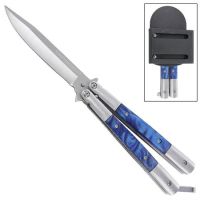 Ocean Blue Butterfly Knife Satin Drop Point