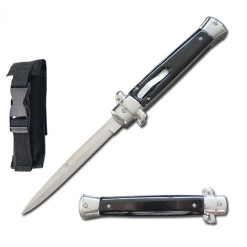 Old School 9" Black Stiletto D/A OTF Automatic Knife Satin Bayo