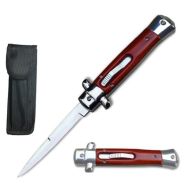 Old School 9" Dark Wood Stiletto D/A OTF Automatic Knife Satin Bayo