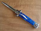 Old School 9" Blue Pearl Stiletto D/A OTF Automatic Knife Satin Dagger
