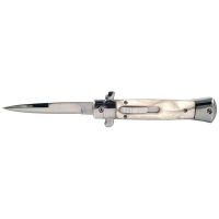 Old School 9" White Swirl Stiletto D/A OTF Automatic Knife Satin Bayo